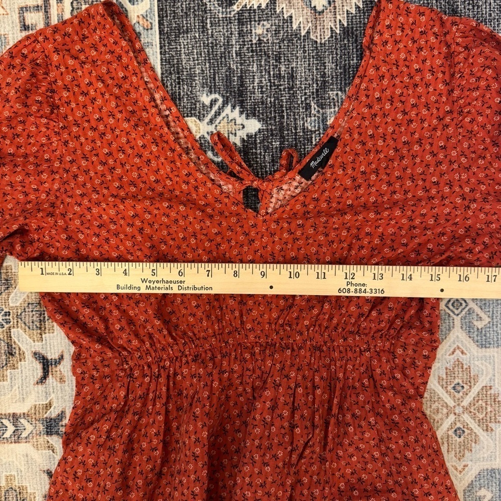 Madewell Tie-Back Peplum Top in Campden Daisies Orange 100% Cotton Size XS - Picture 11 of 16